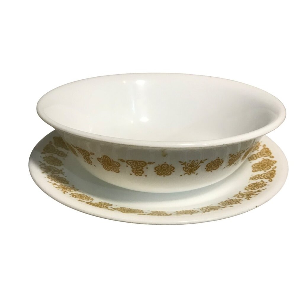 Corelle Vintage Butterfly Gold Floral Salad Cereal Bowl & Salad Toast Plate Set